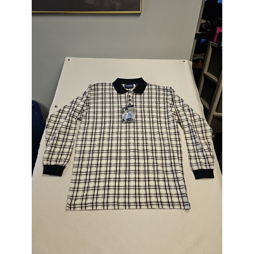 Men's Long Sleeve Polo Shirt Checkered  y2k 80's large  New‎
